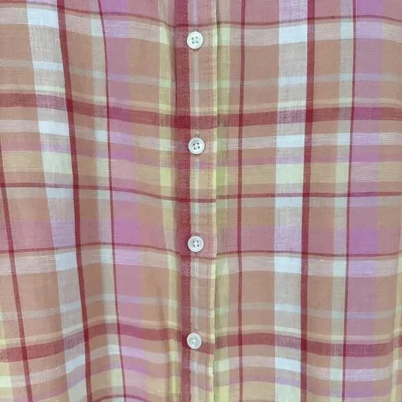 Talbots Shirt Womens Medium Plaid Irish Linen Blend 3/4 Sleeve Button Up Blouse - Picture 6 of 11